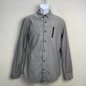 Rock & Republic Mens Grey Long Sleeve Button Up Shirt Front Zipper Pocket, Small
